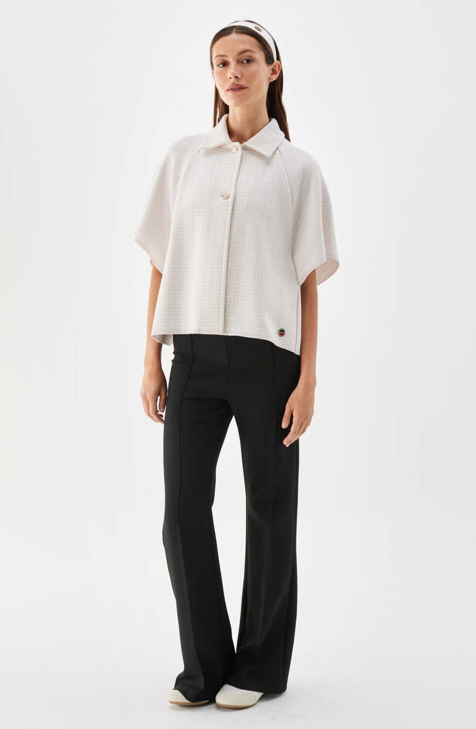 Amelie kort rutig cape ljusrosa