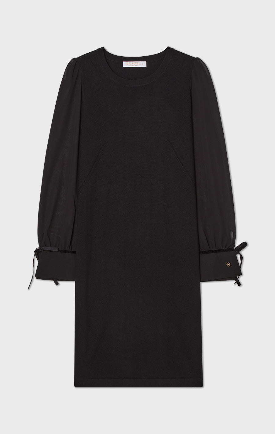 Francine Merino Wool Dress Chiffon Sleeves Black