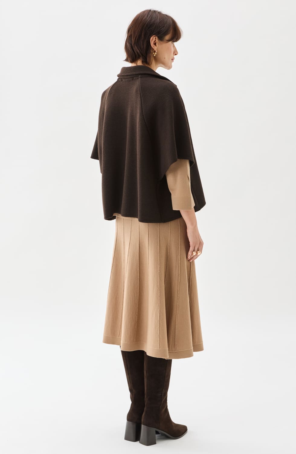 Gertrude Short Wool Cape Chocolate