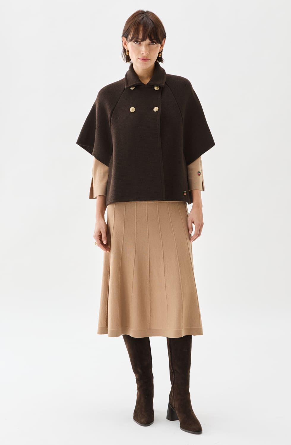 Gertrude Short Wool Cape Chocolate