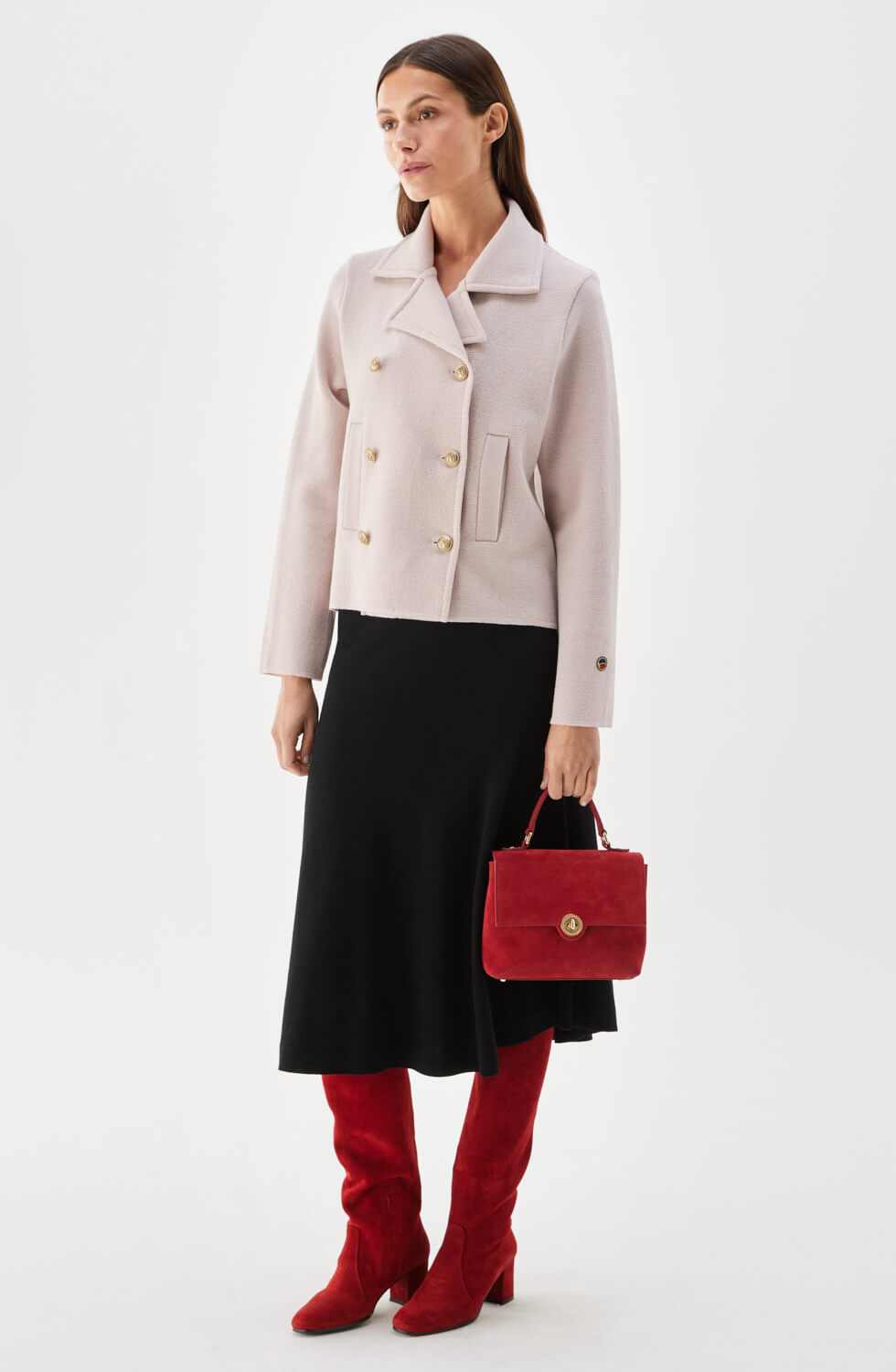 Indra stickad jacka i ull ljusrosa