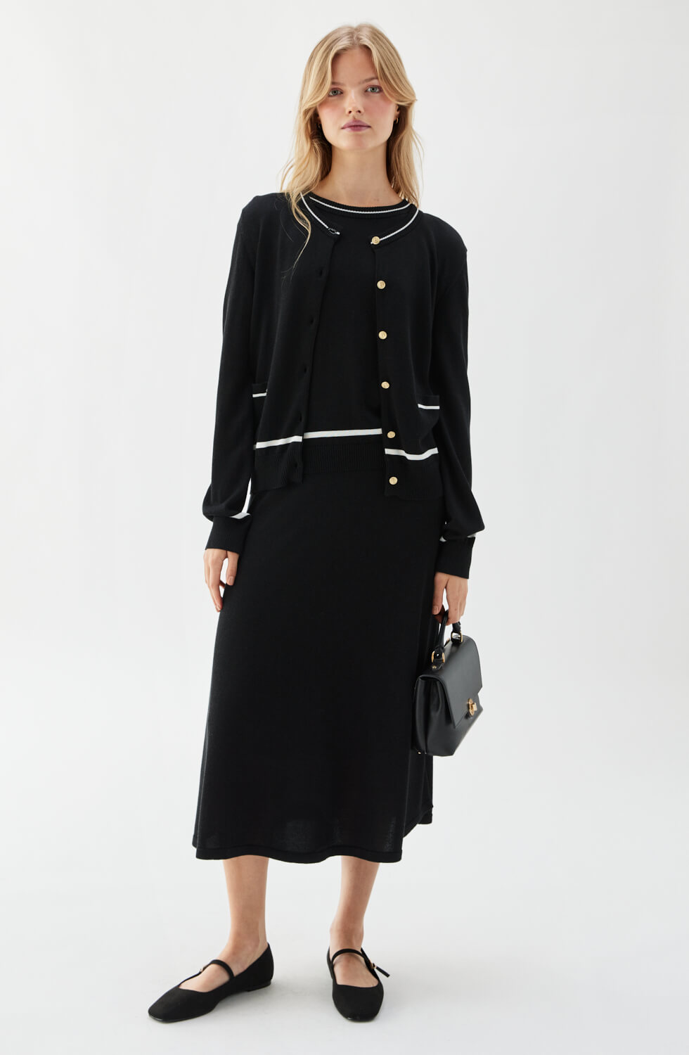 Kim Contrast Cardigan Black/Ecru