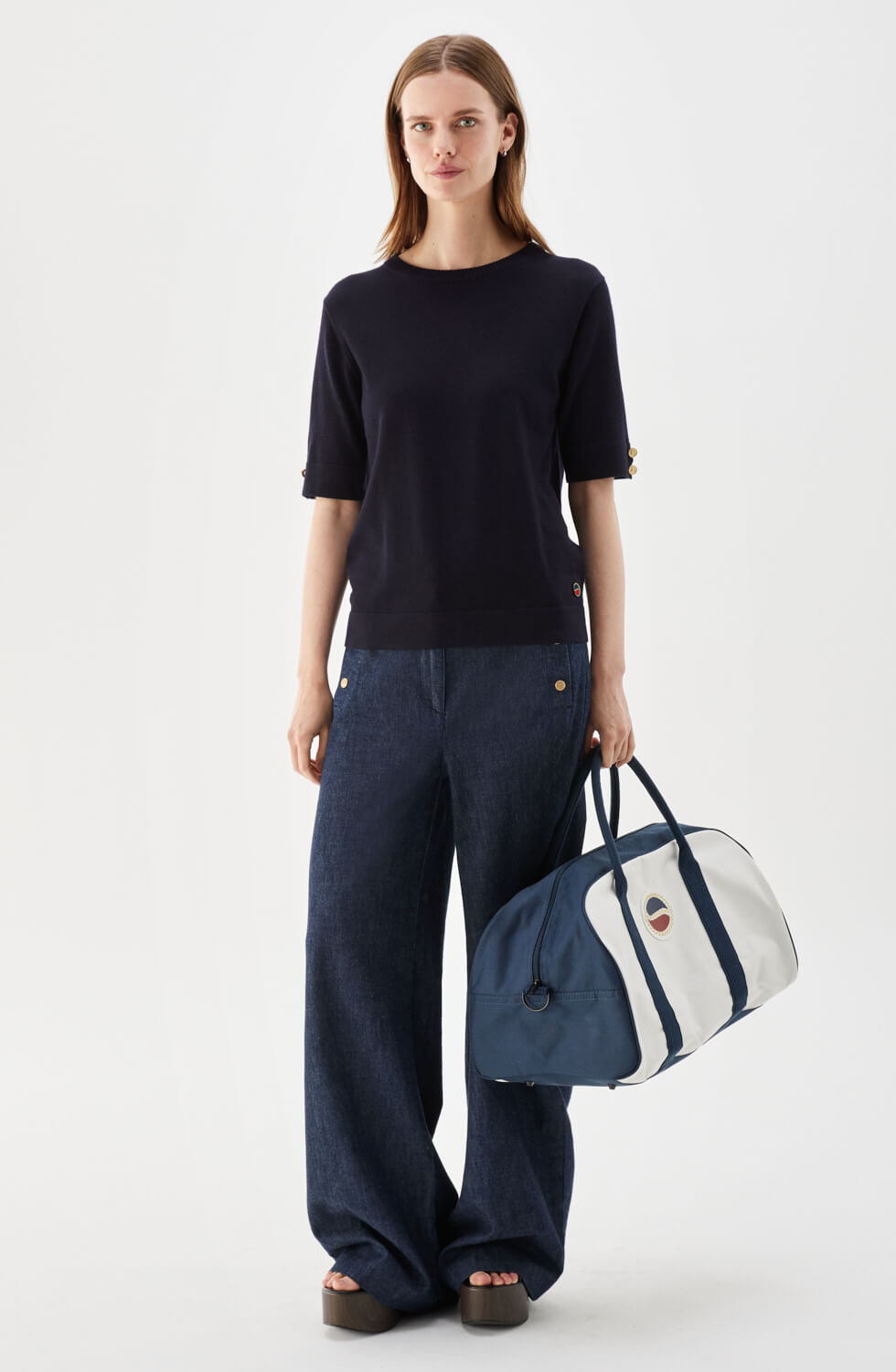 Lucca stickad merinoull t-shirt mörkblå