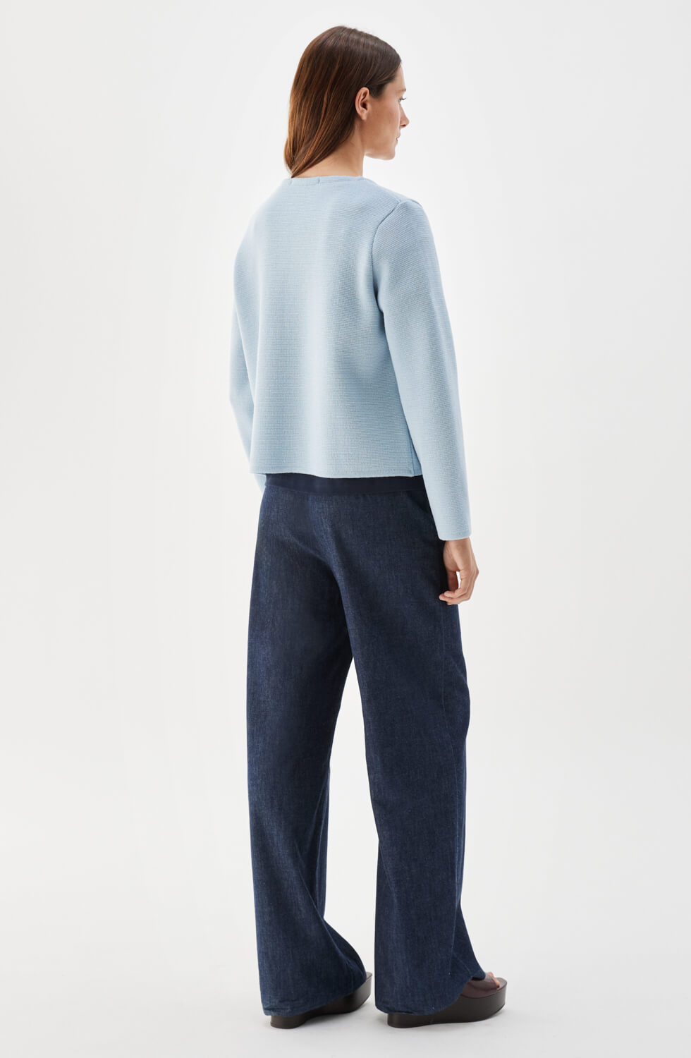 Macey stickad jacka i ull ljusblå