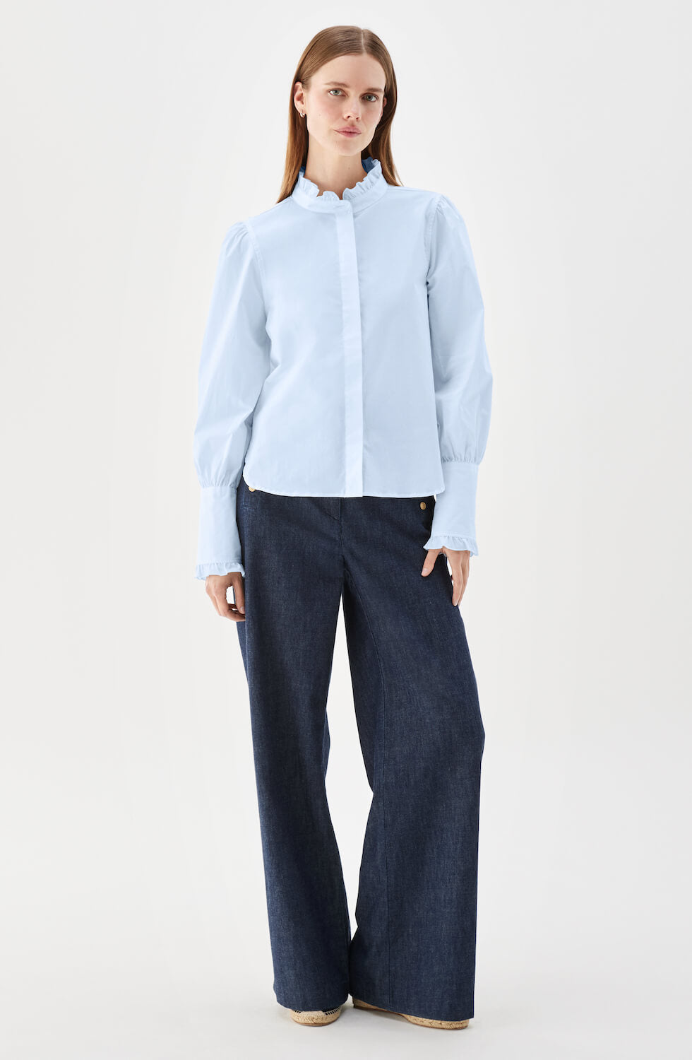 Maira Blouse Ruffled Collar Ice Blue