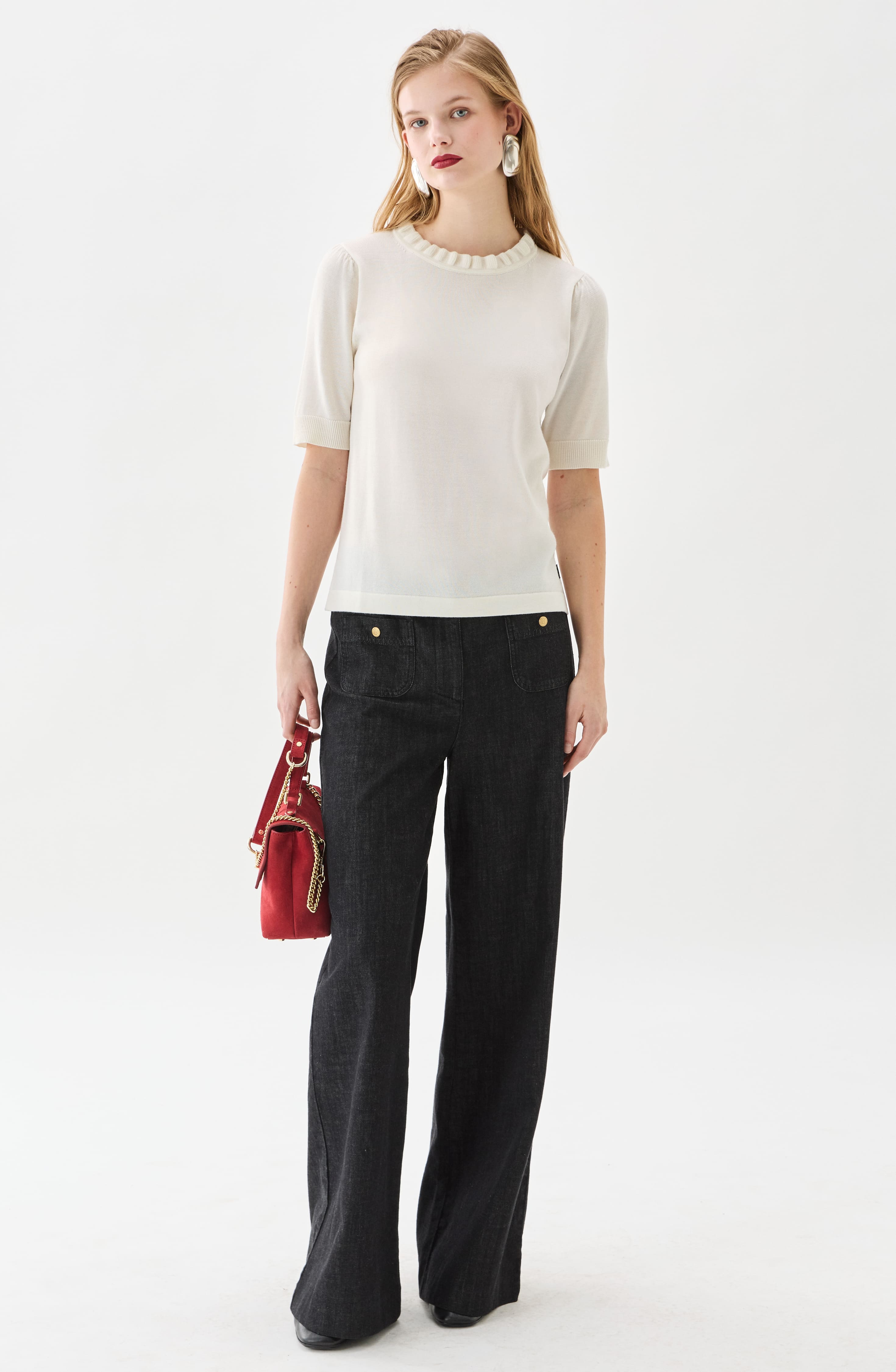 Minna Short Sleeve Wool Top Ecru