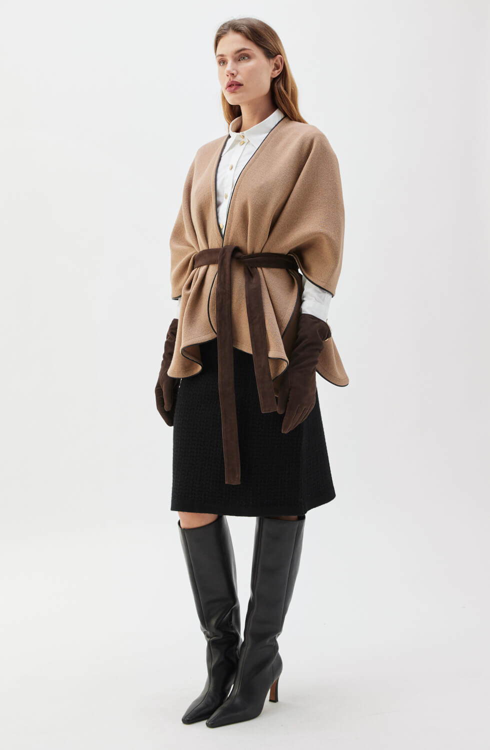 Mio Piped Poncho Salty Caramel/Black