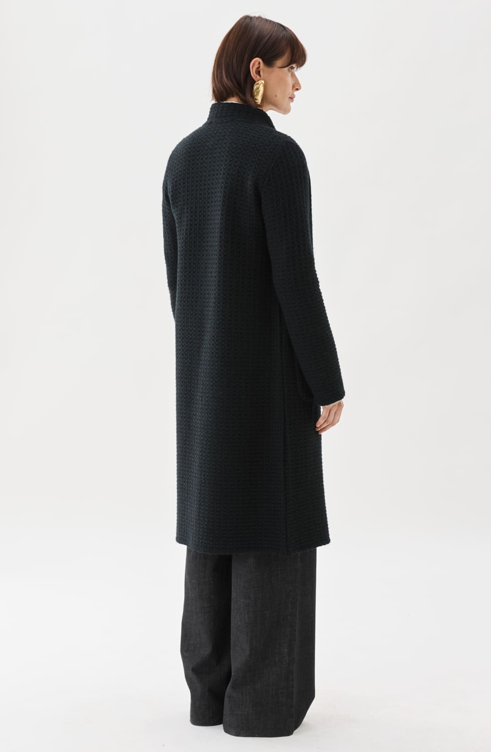 Nayelle Knitted Structure Wool Coat Black