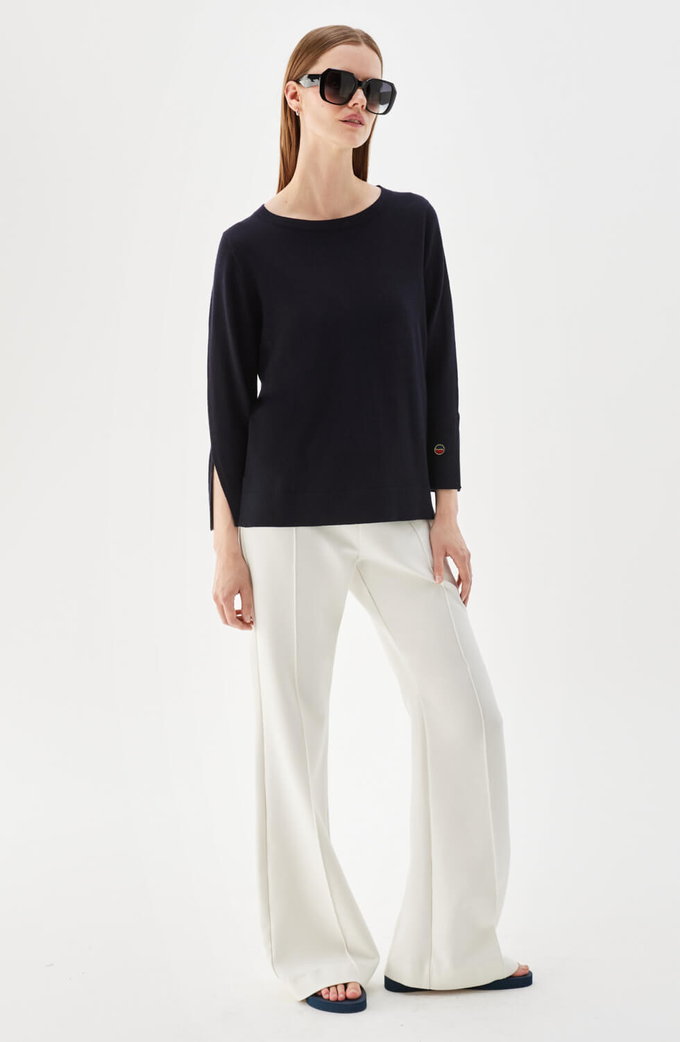 Ocean Boatneck Wool Top Marine