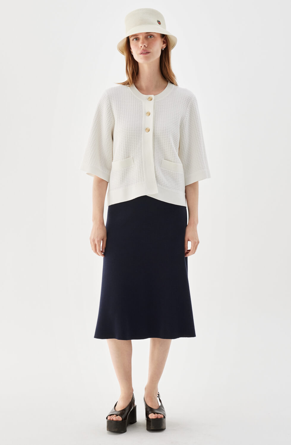 Palmer Textured Cotton Cardigan Ecru