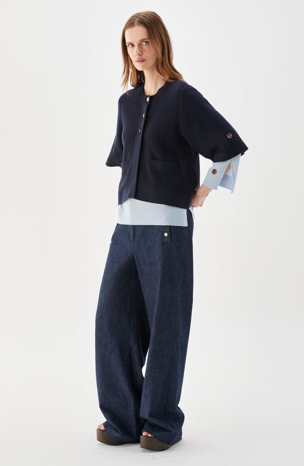 Palmer Textured Cotton Cardigan Marine