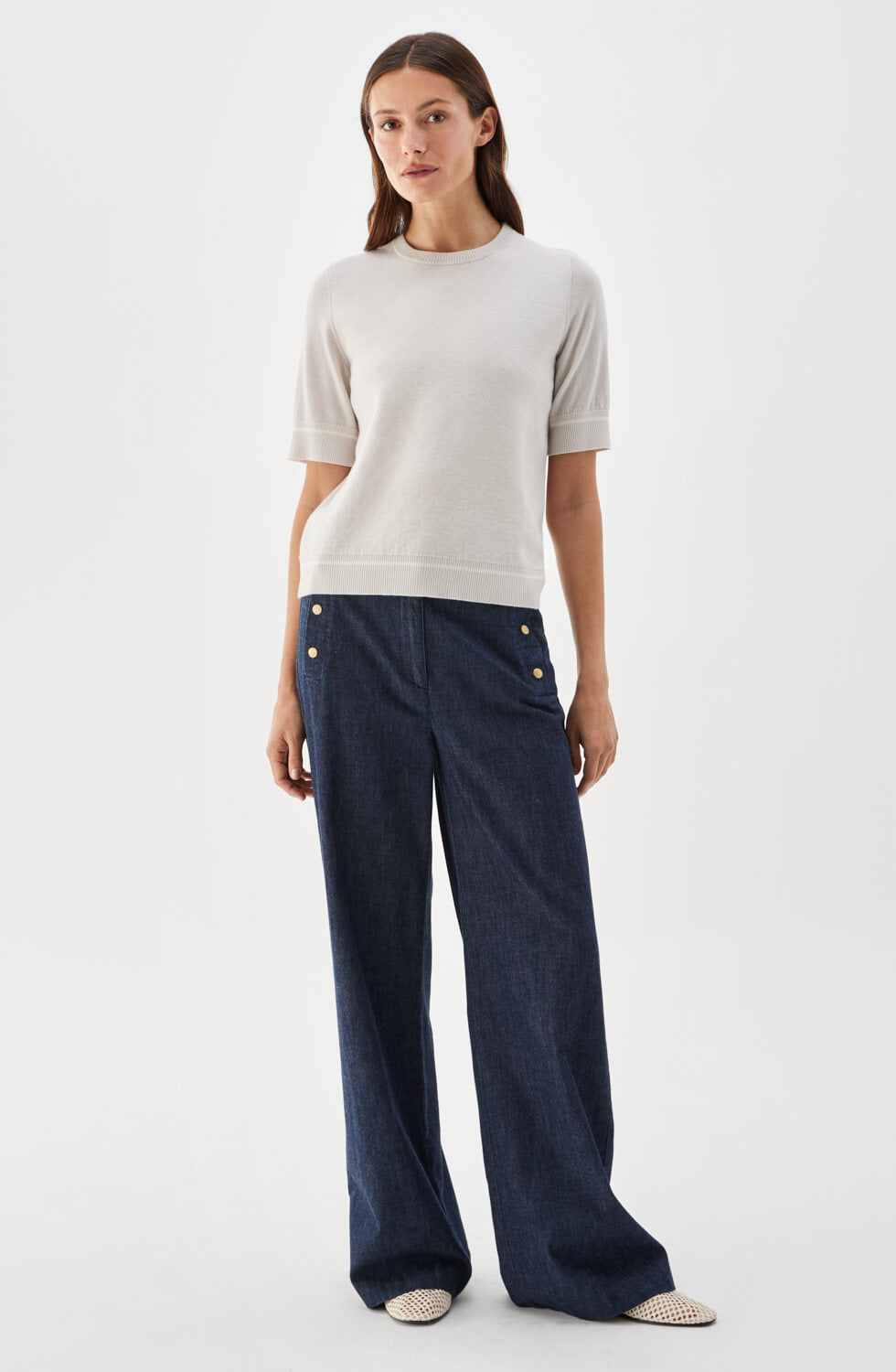 Paulina mönstrad topp i merinoull ljusgrå/crèmevit