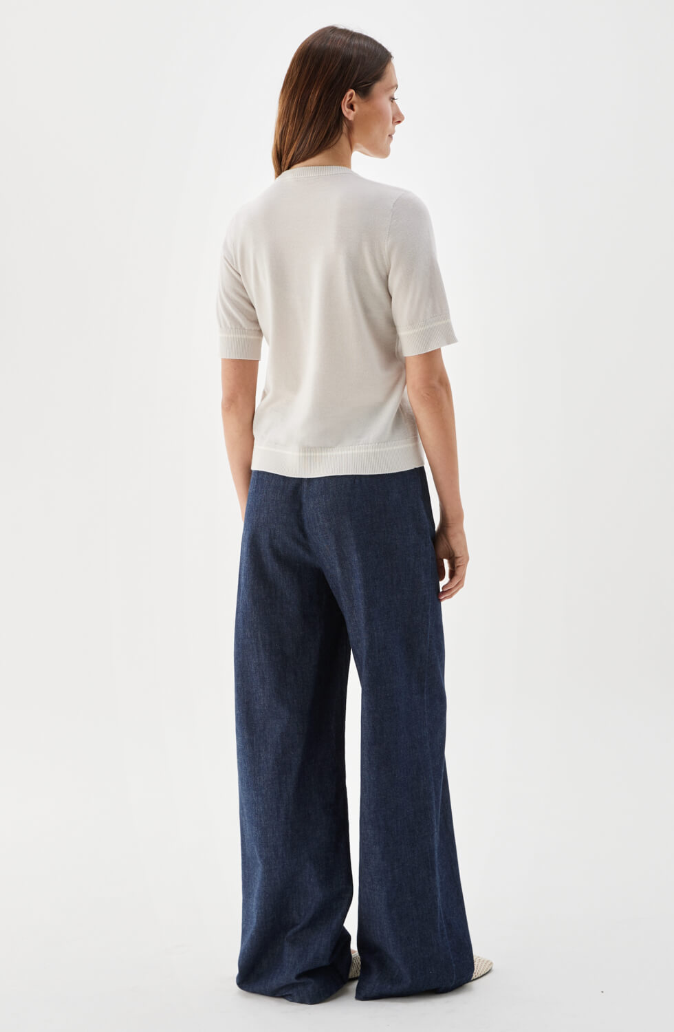 Paulina mönstrad topp i merinoull ljusgrå/crèmevit