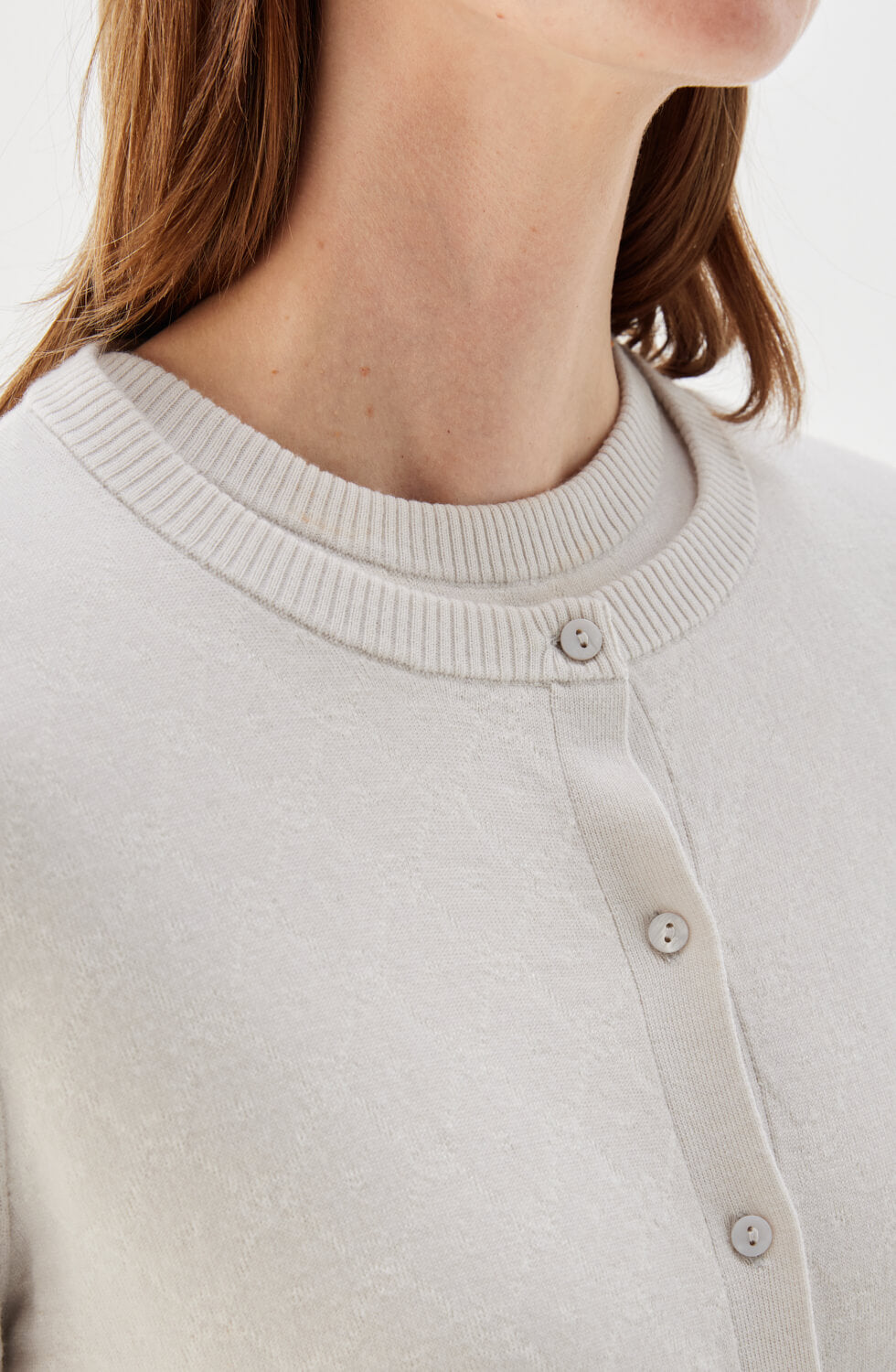 Penelope Jacquard Merino Wool Cardigan Silver Birch/Ecru