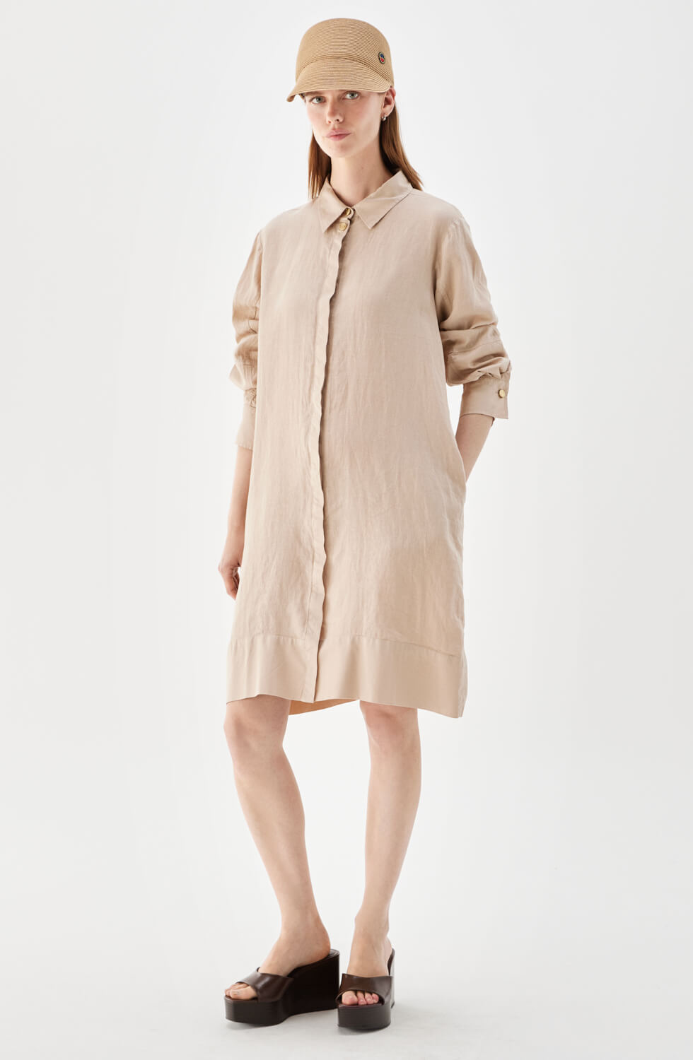 Raven linneklänning beige