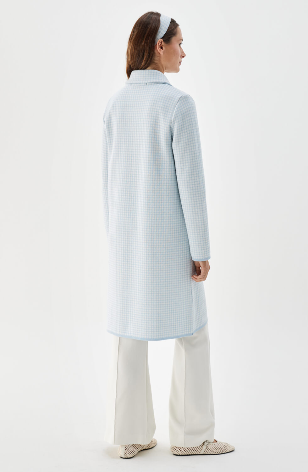 Rosale rutig stickad kappa ljusblå