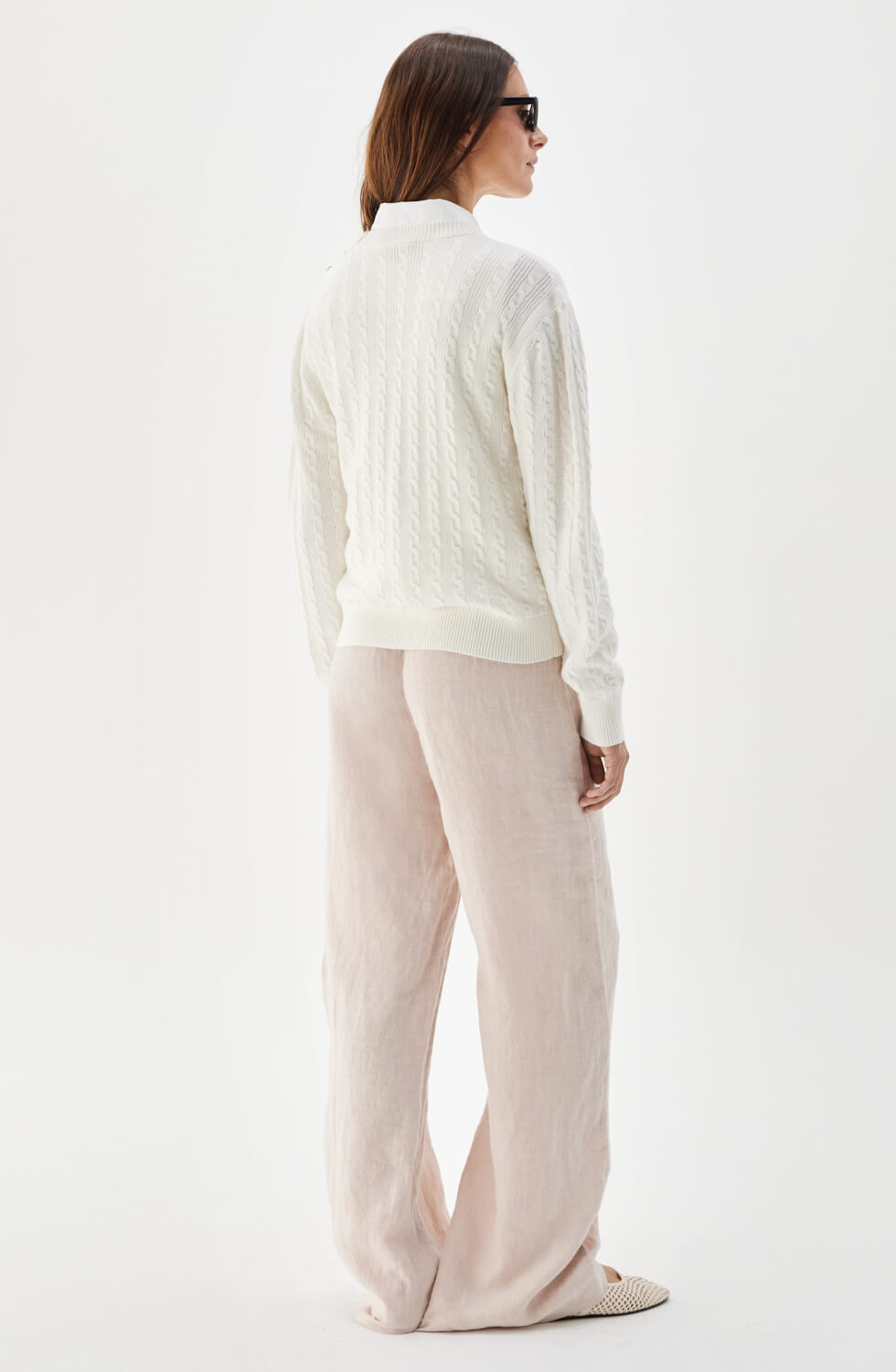 Tory kabelstickad tröja i bomull crèmevit