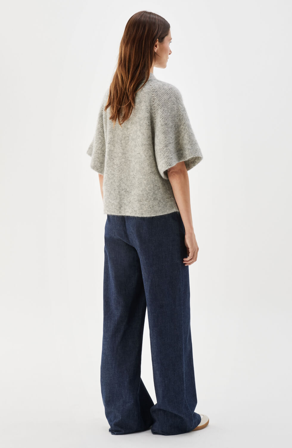 Vilanie Short-Sleeve Mohair Cardigan Light Grey Melange