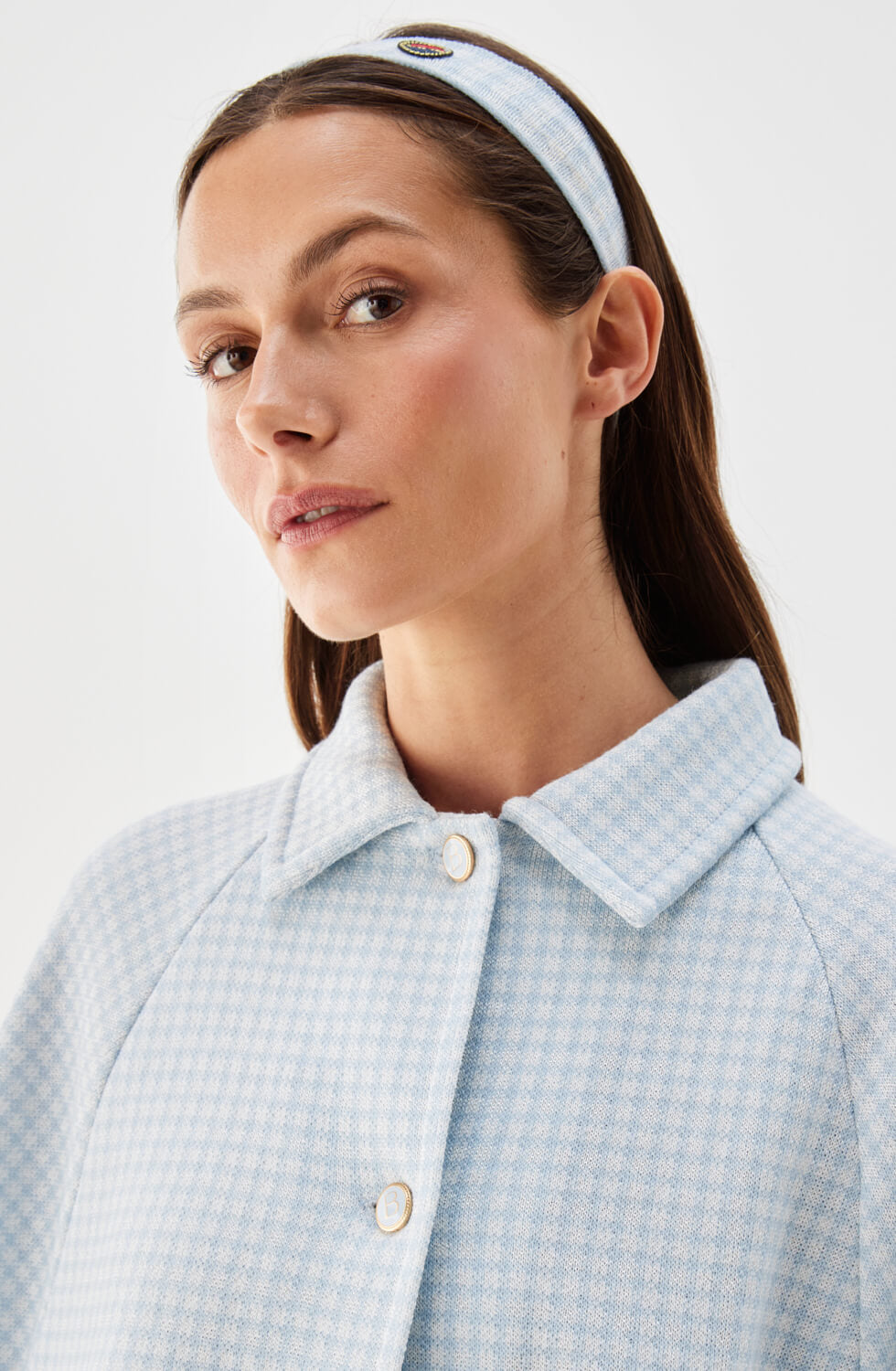 Amelie kort rutig cape ljusblå