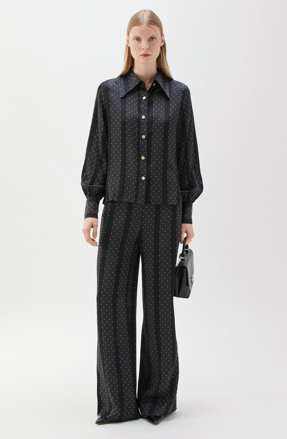Andy Printed Silk Trouser Black/Ecru