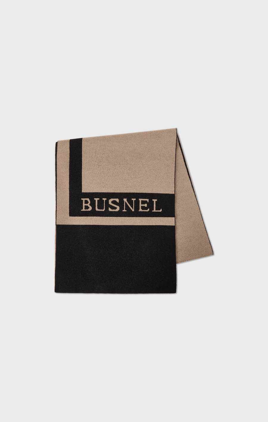 Folded fabric with 'BUSNEL' branding on a white background