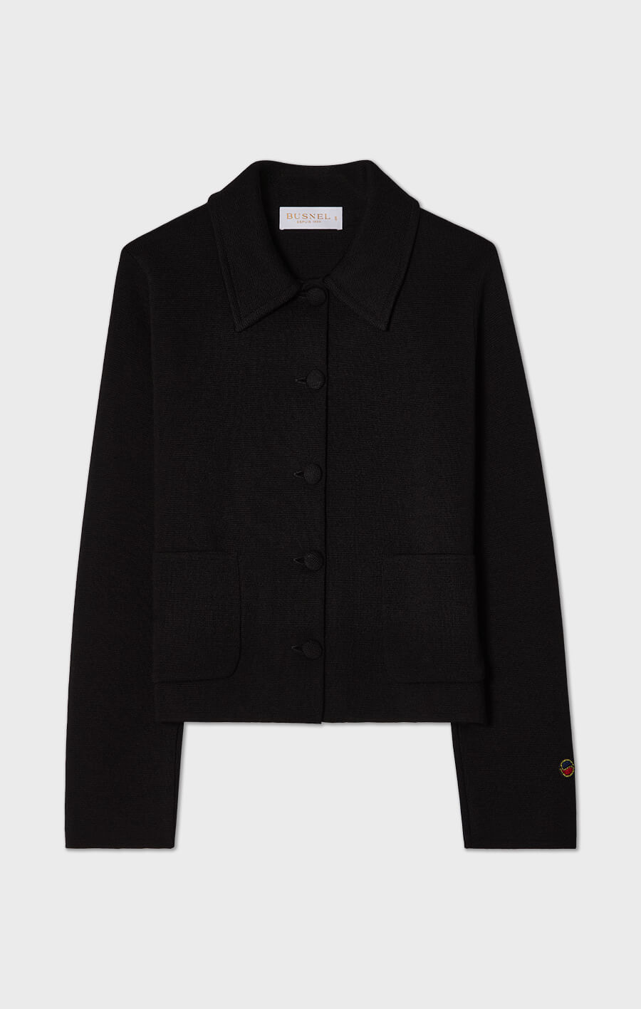 Catherine kort stickad jacka i ull svart