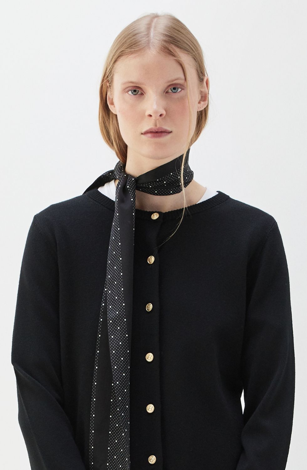 Elisabeth Printed Silk Scarf Black/Ecru