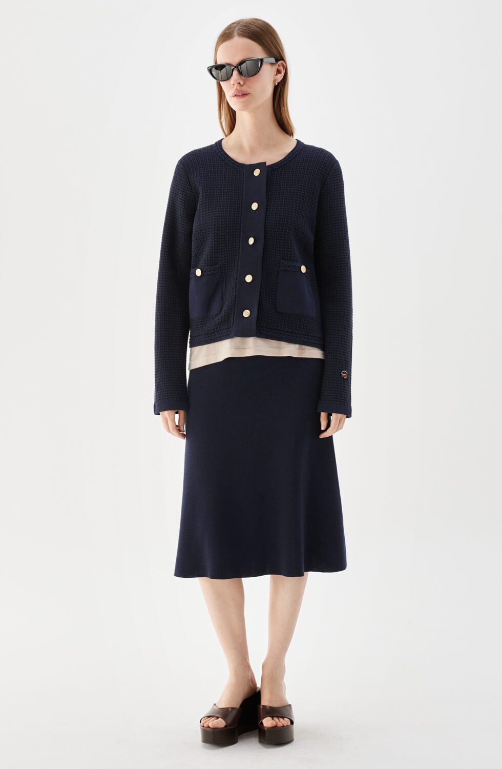 Estelle Textured Cotton Cardigan Marine