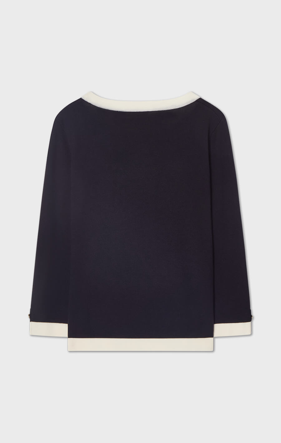Helen stickad topp i merinoull mörkblå/crèmevit