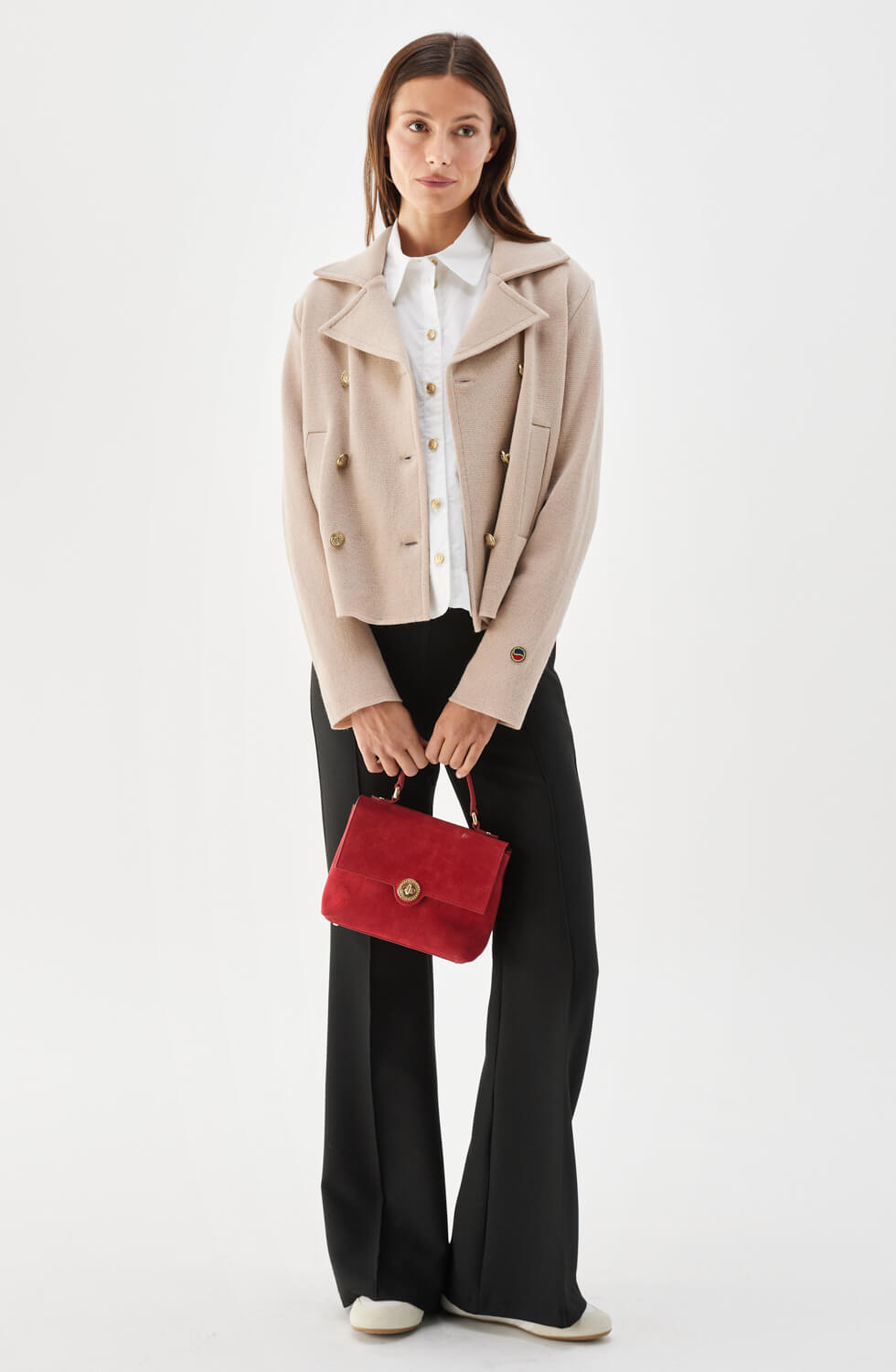 Indra stickad jacka i ull beige