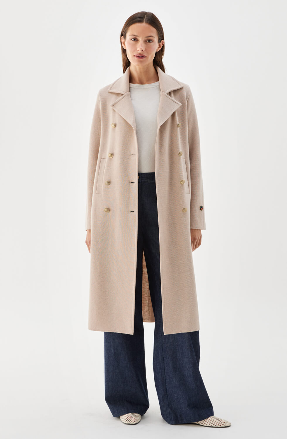 iris lång stickad kappa i ull beige