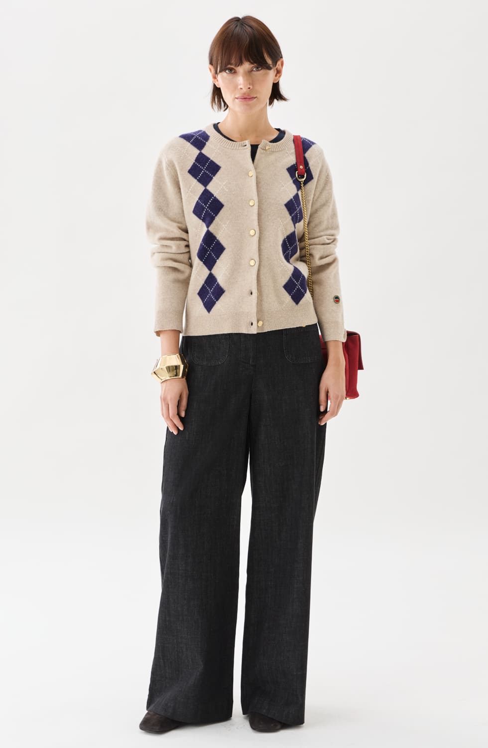 Julia rutiga kofta beige/lila