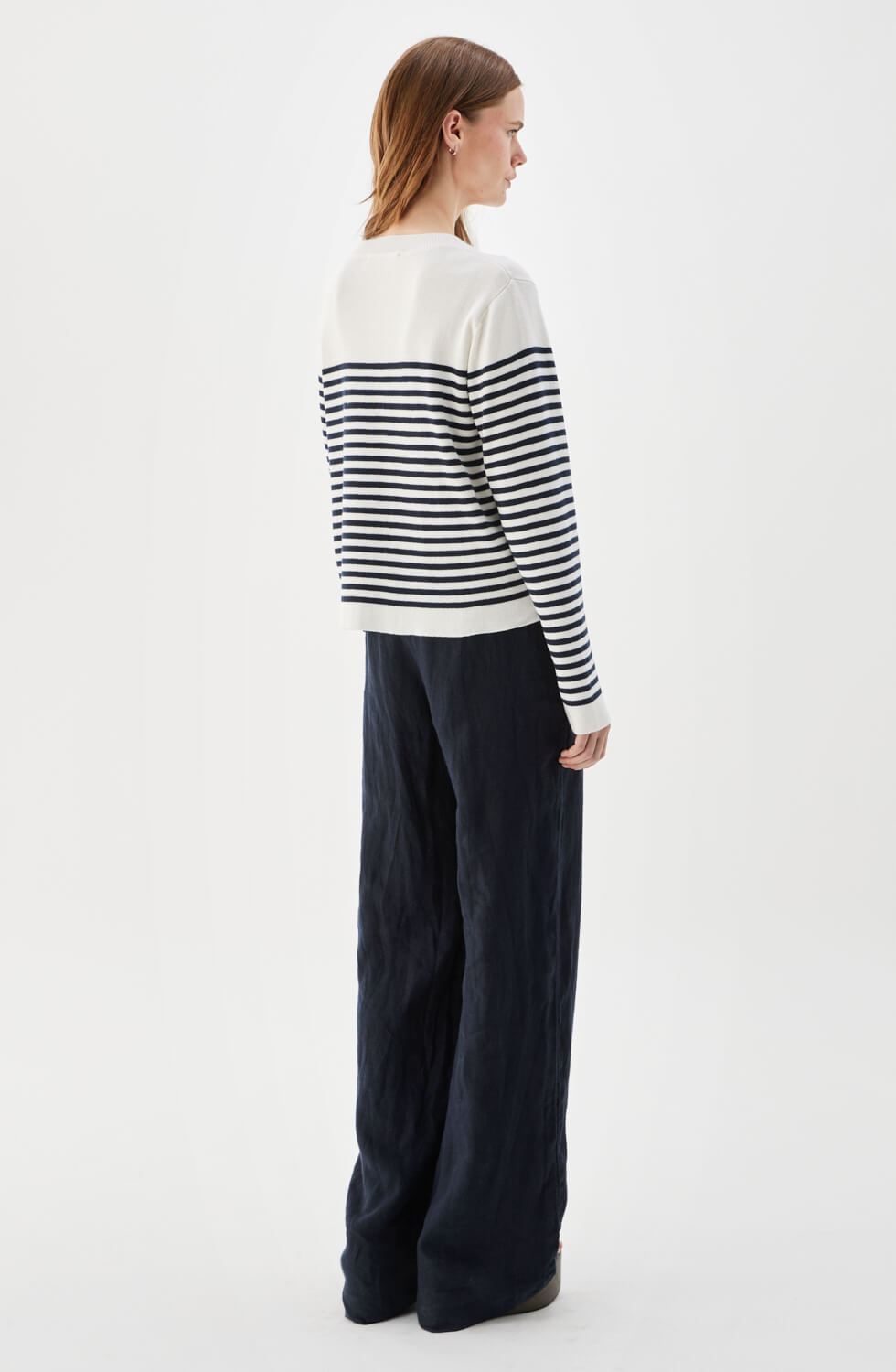 Lizzie Striped Cotton Cardigan Ecru/Marine