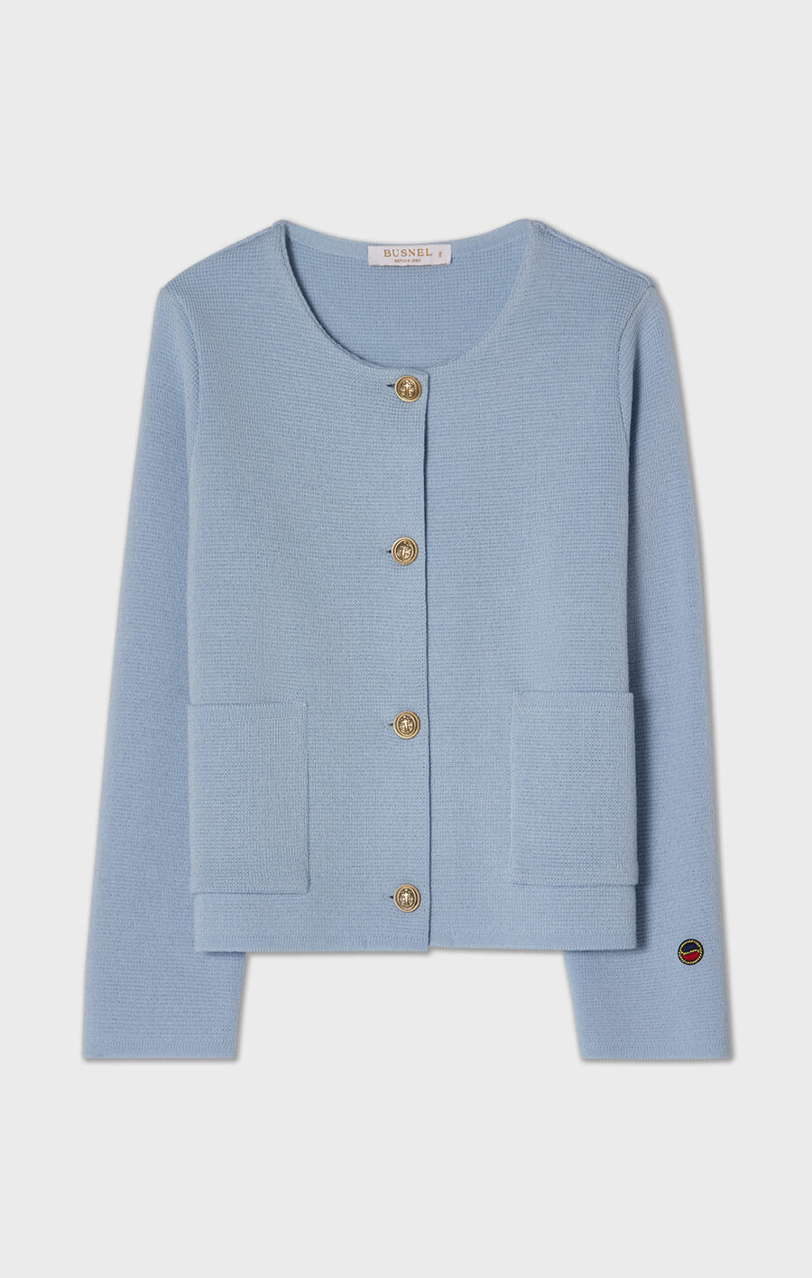 Macey stickad jacka i ull ljusblå