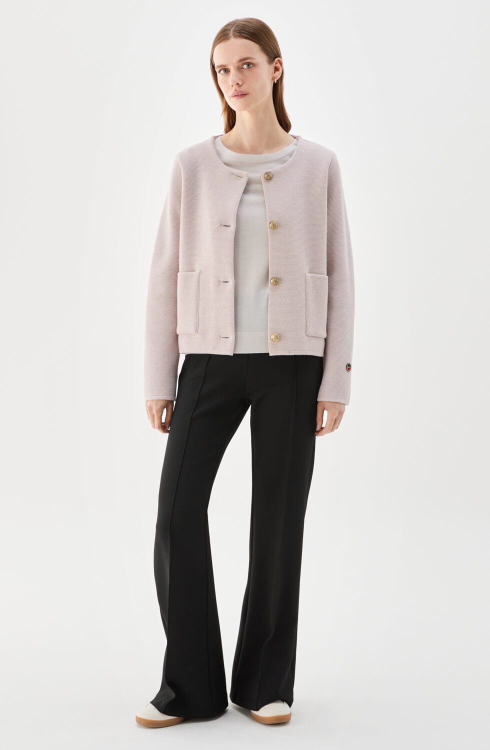 Macey stickad jacka i ull ljusrosa