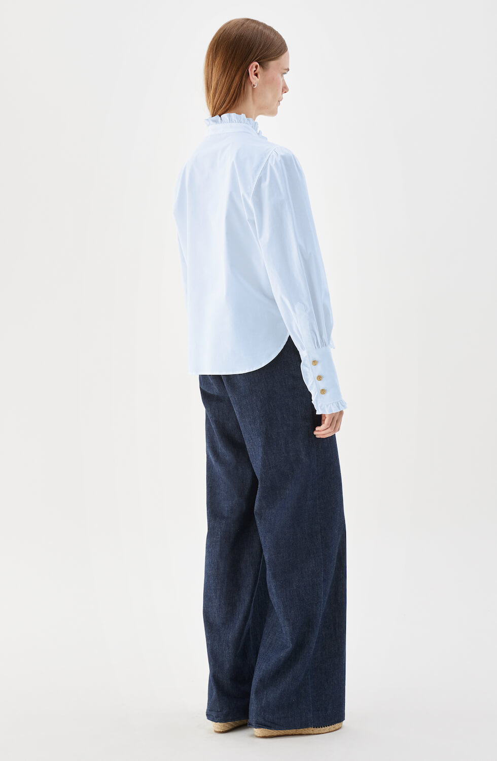 Maira Blouse Ruffled Collar Ice Blue