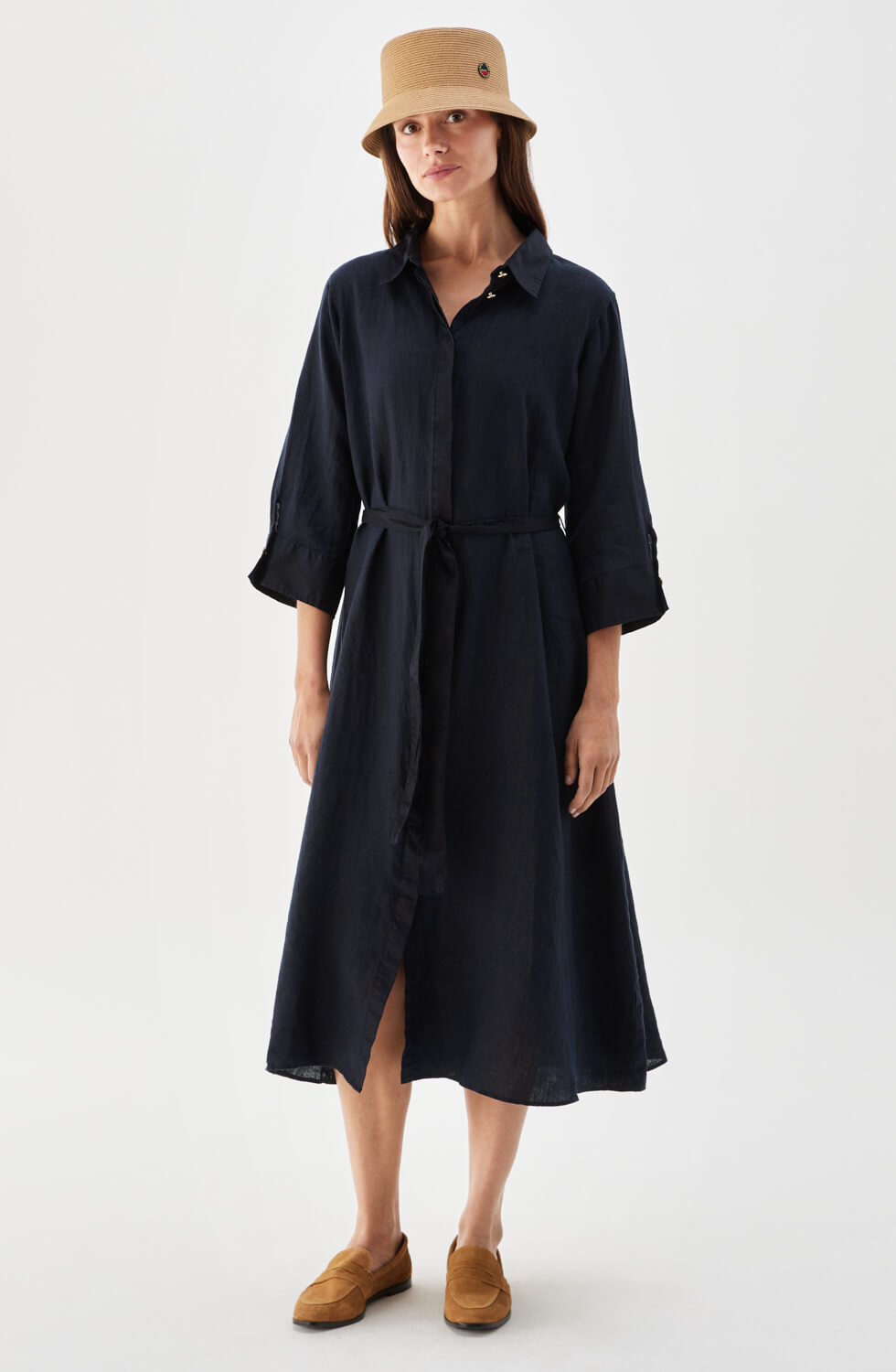 Nala Linen Midi Dress Marine