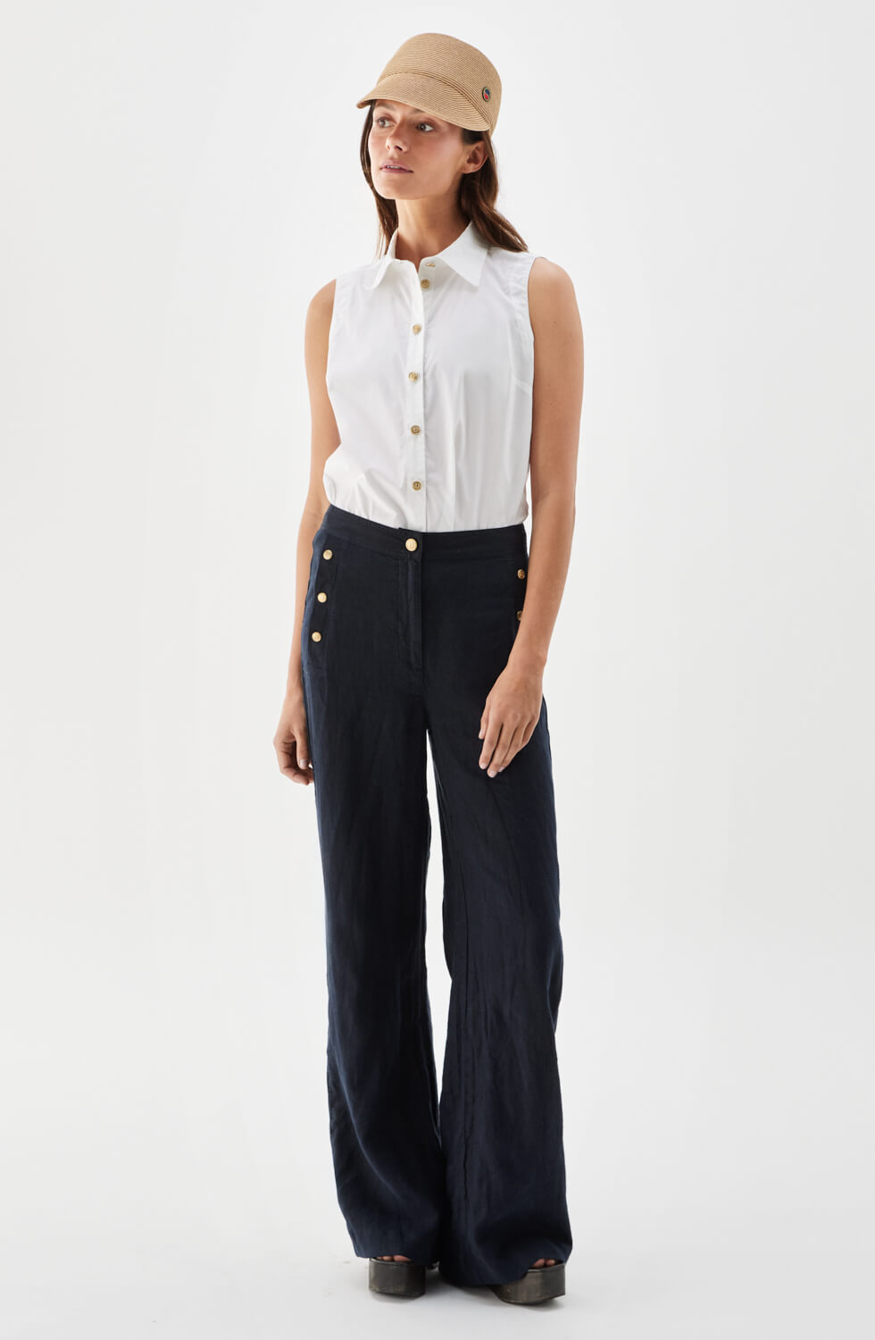 Odelia Sleeveless Poplin Shirt White