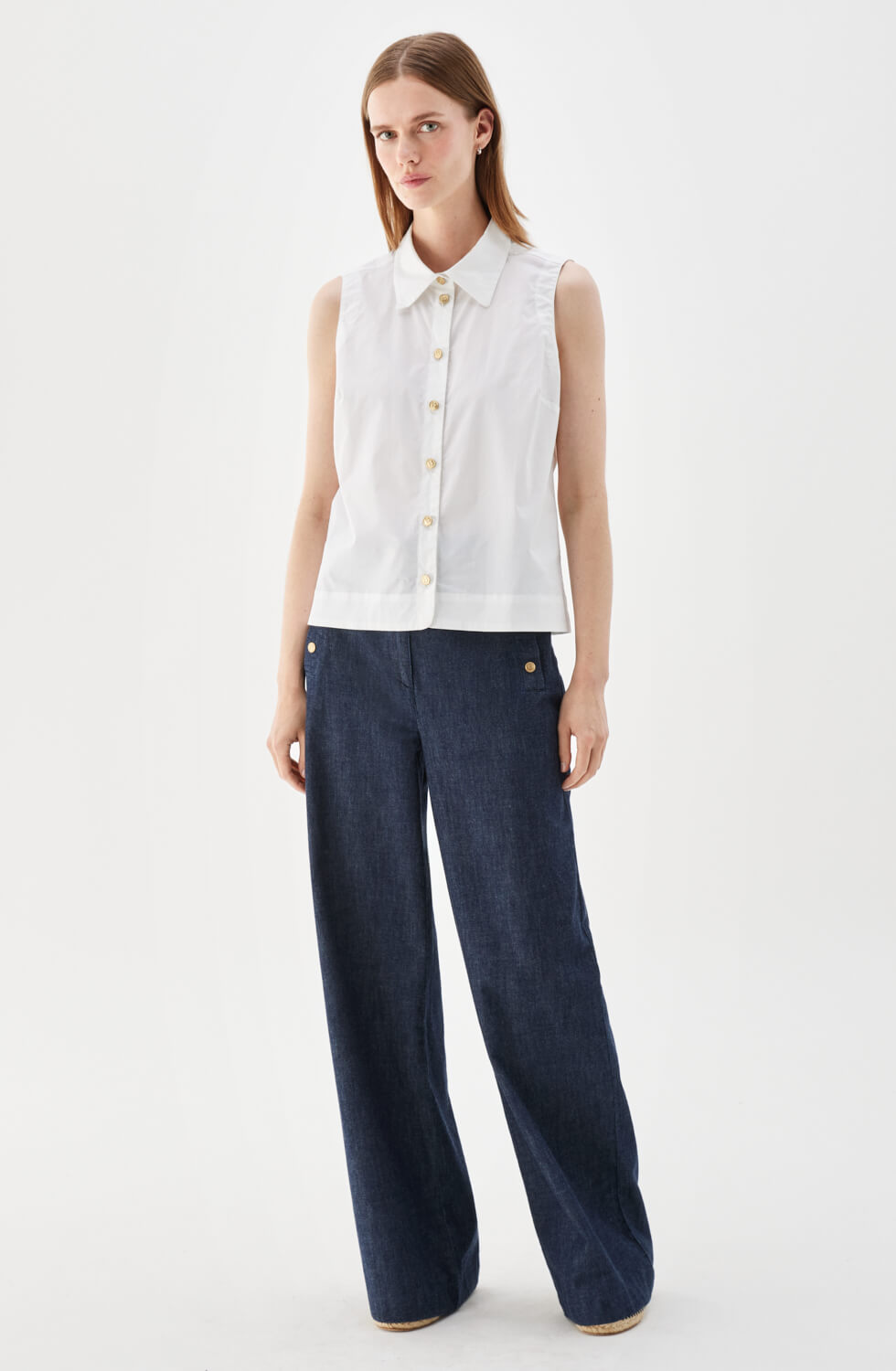 Odelia Sleeveless Poplin Shirt White