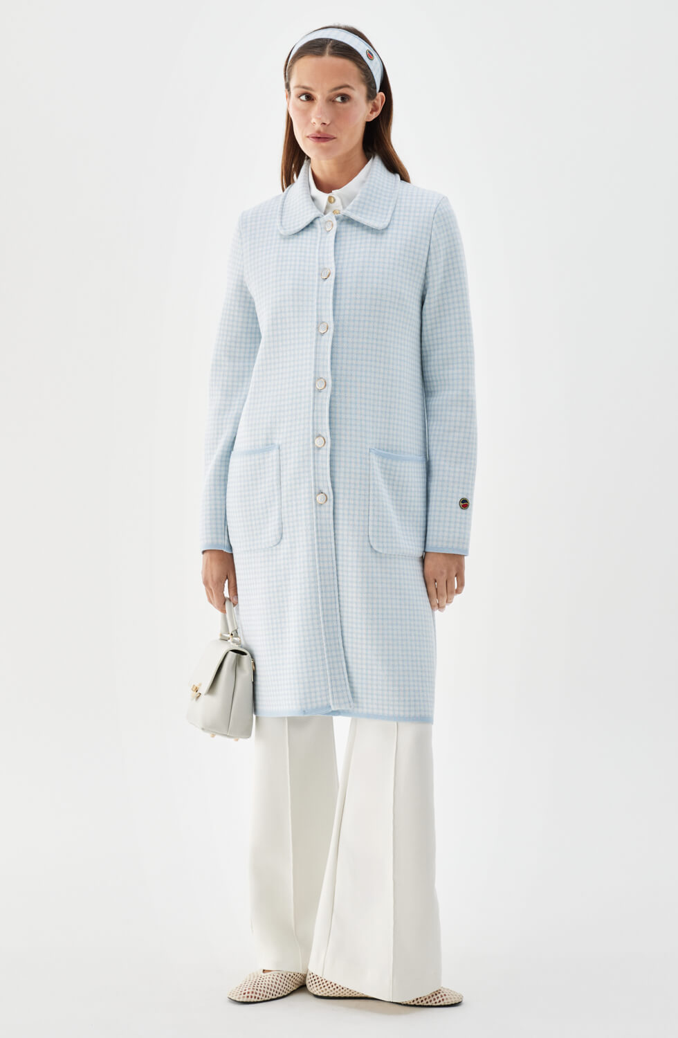 Rosale rutig stickad kappa ljusblå