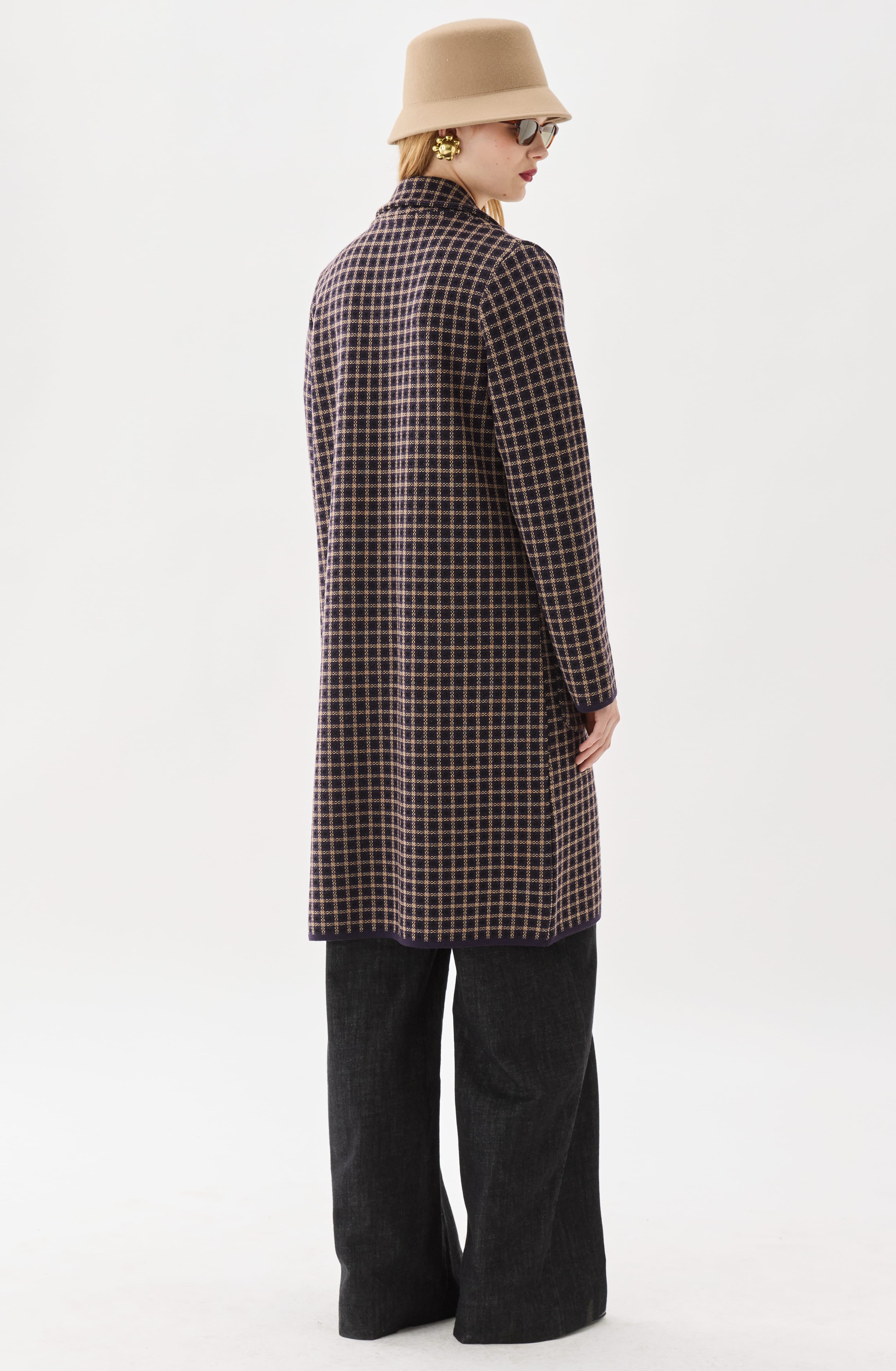 Rosale Knitted Coat Pepita Prune