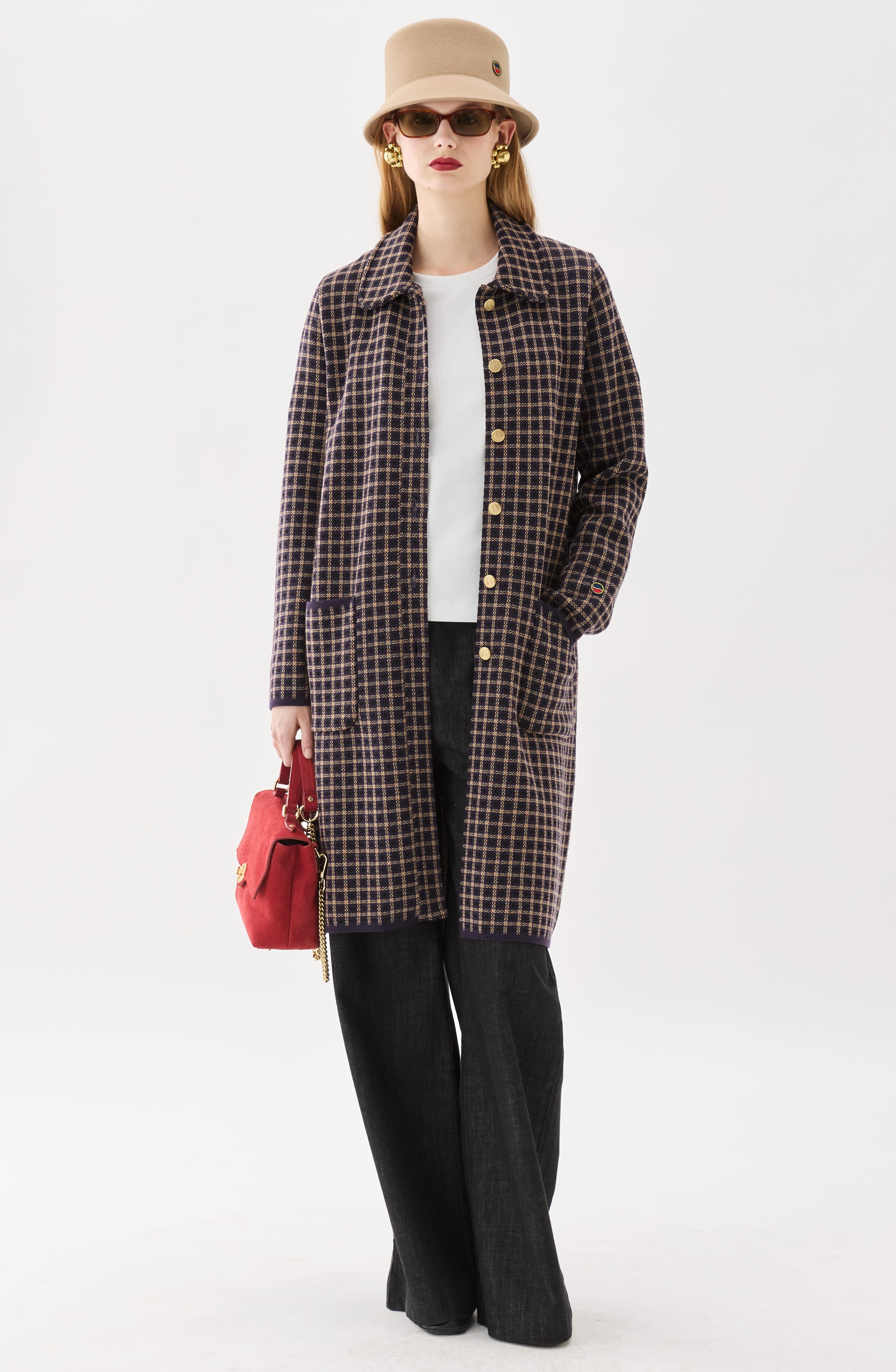Rosale Knitted Coat Pepita Prune