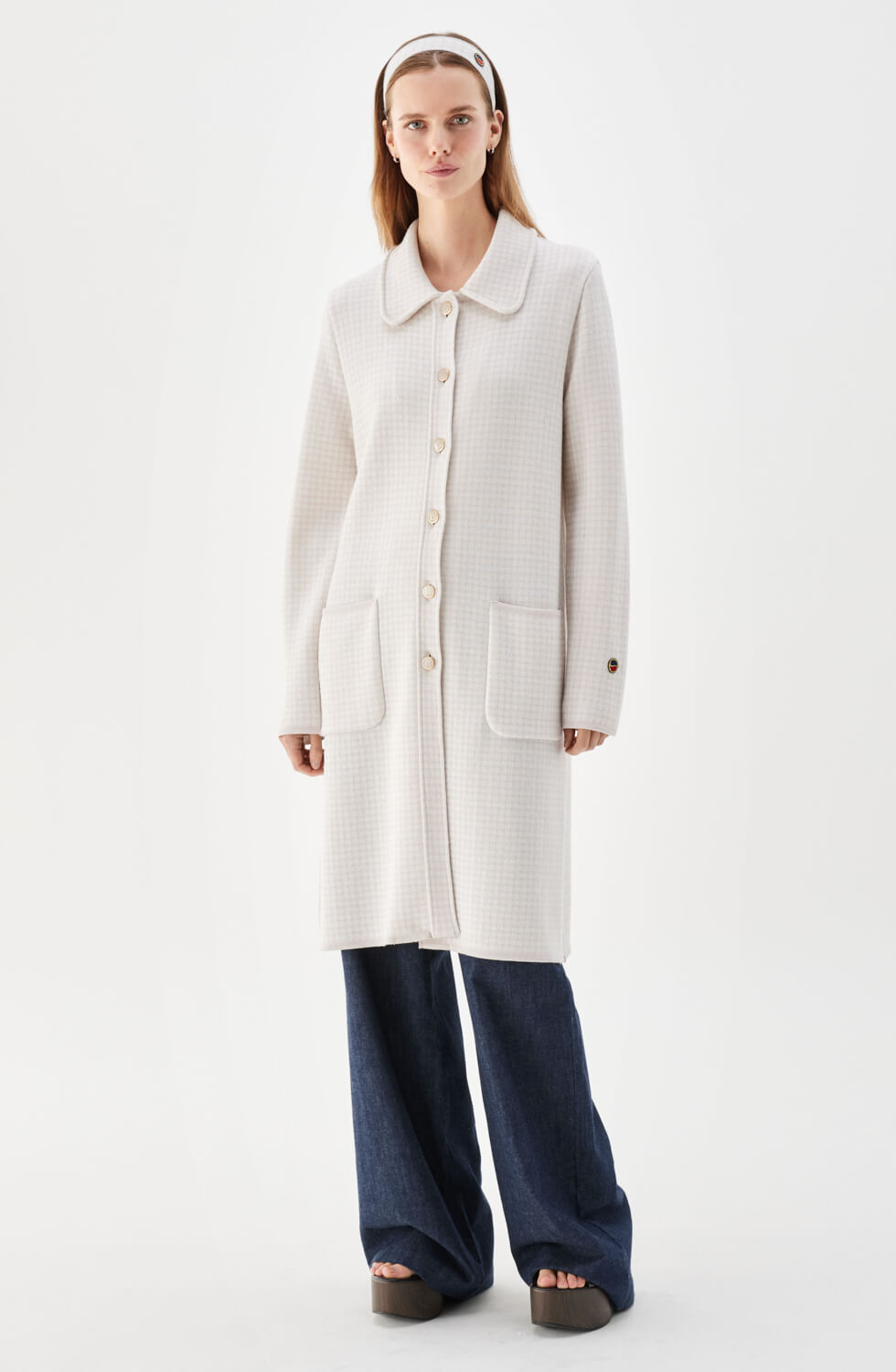 Rosale rutig stickad kappa ljusrosa