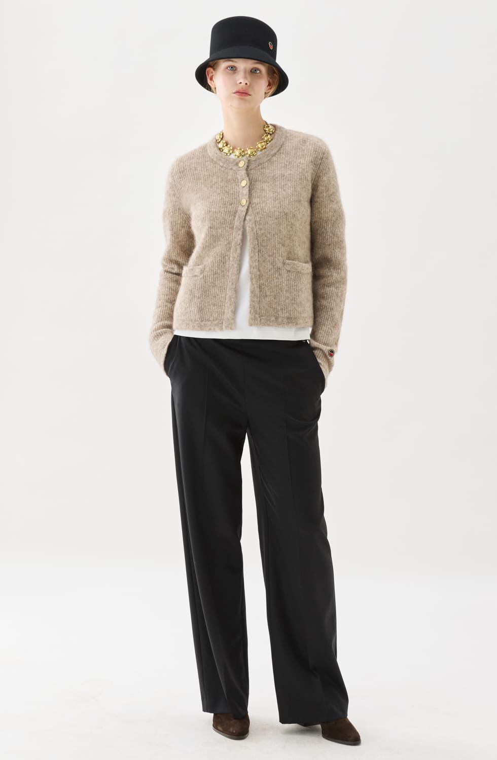 Sienna ribbstickad kofta Beige