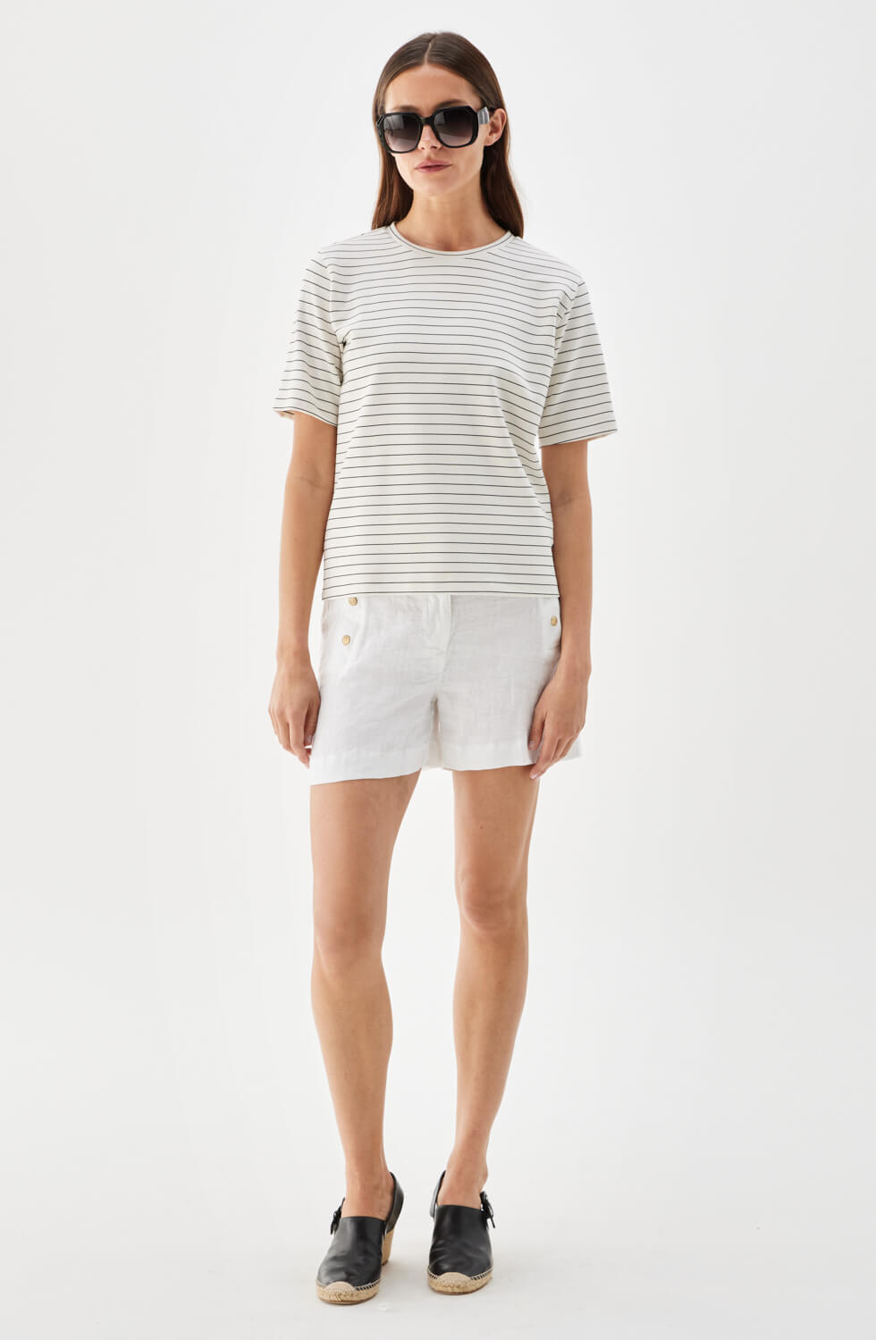 Tessa Stripe Cotton T-shirt Ecru/Black