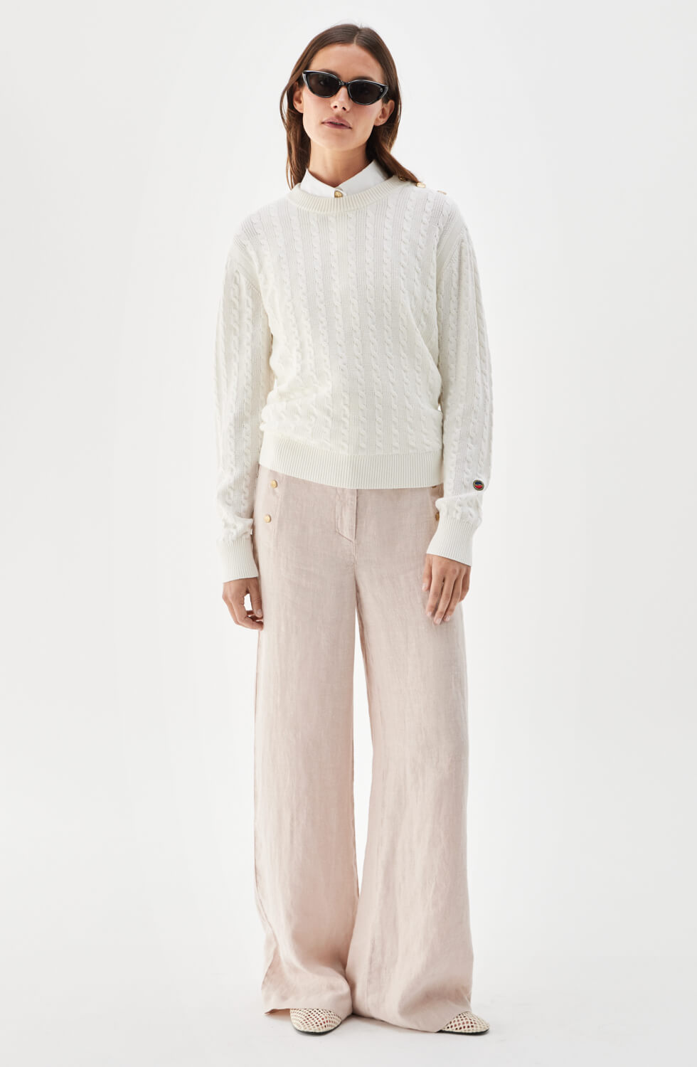 Tory Cable Knit Sweater Ecru