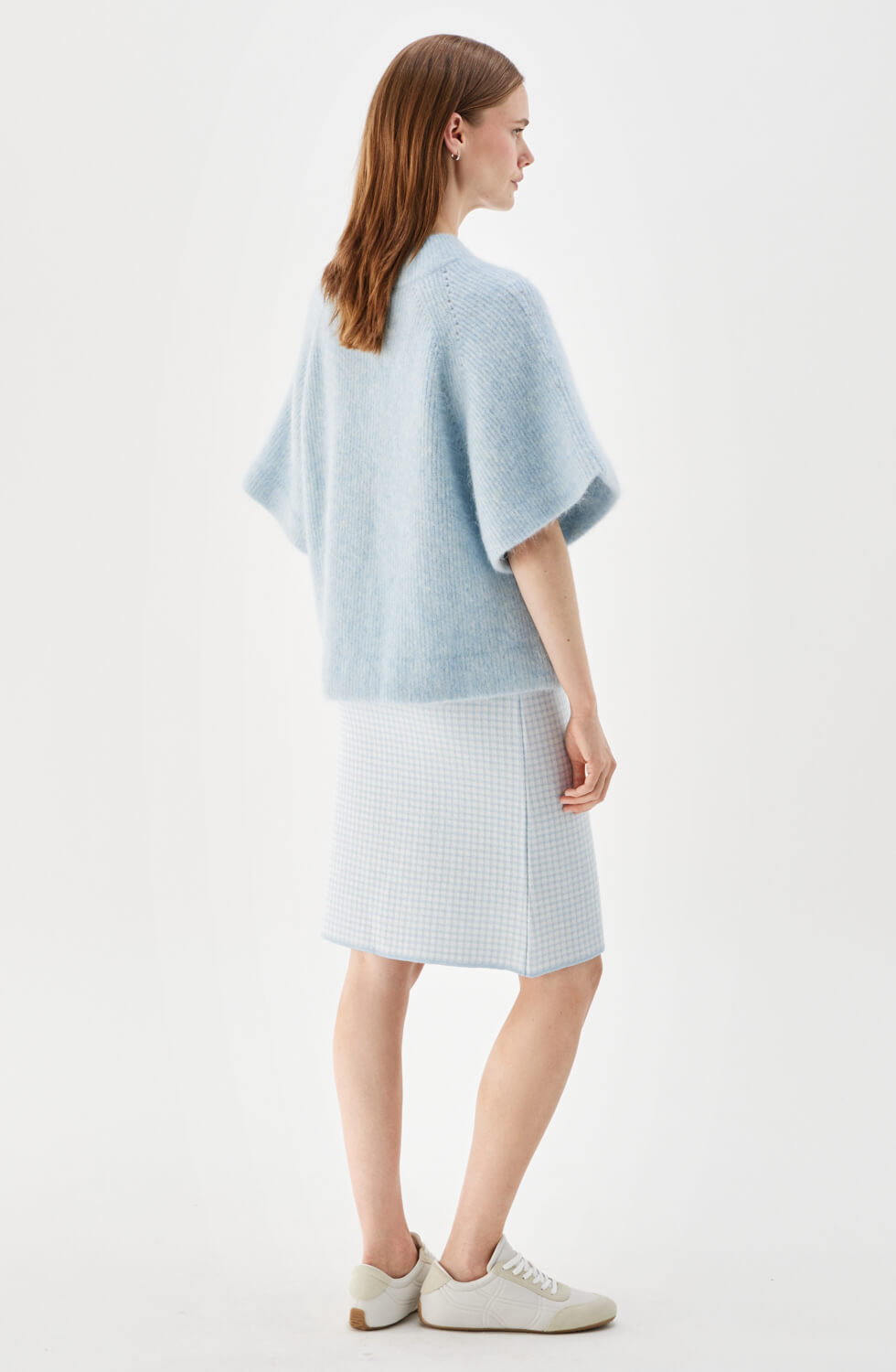 Vilanie Short-Sleeve Mohair Cardigan Ice Blue