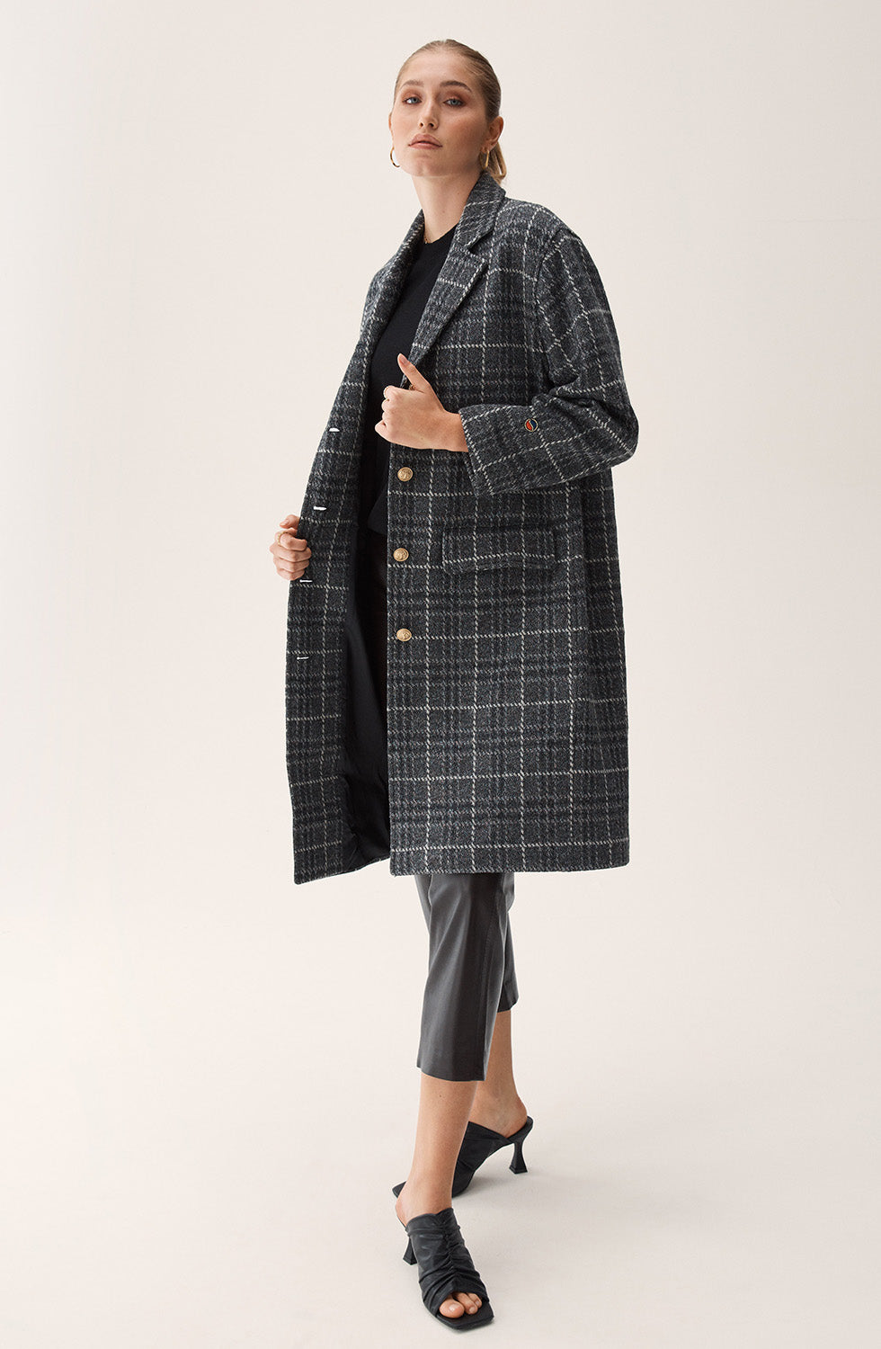 Benedicte Coat Grey Melange Check