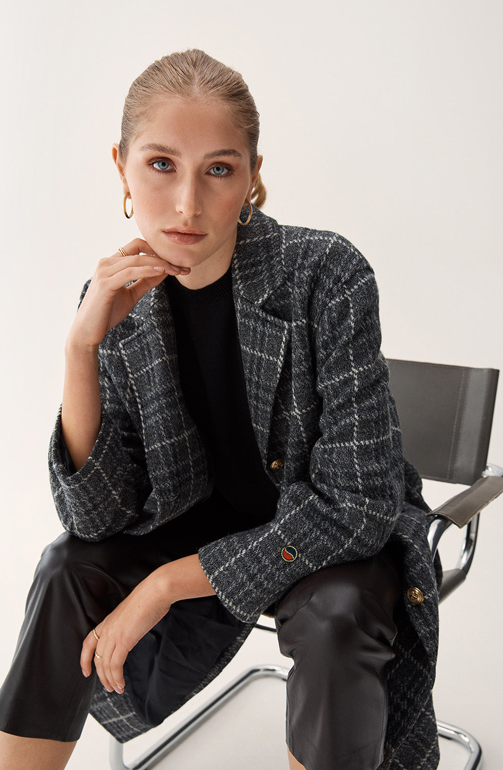 Benedicte Coat Grey Melange Check